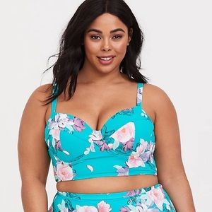 TORRID AQUA FLORAL UNDERWIRE BIKINI TOP- Size L